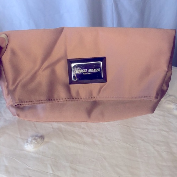 GIORGIO ARMANI Parfums blush pink fold over flap cosmetic pouch. Logo on front. - Picture 9 of 9